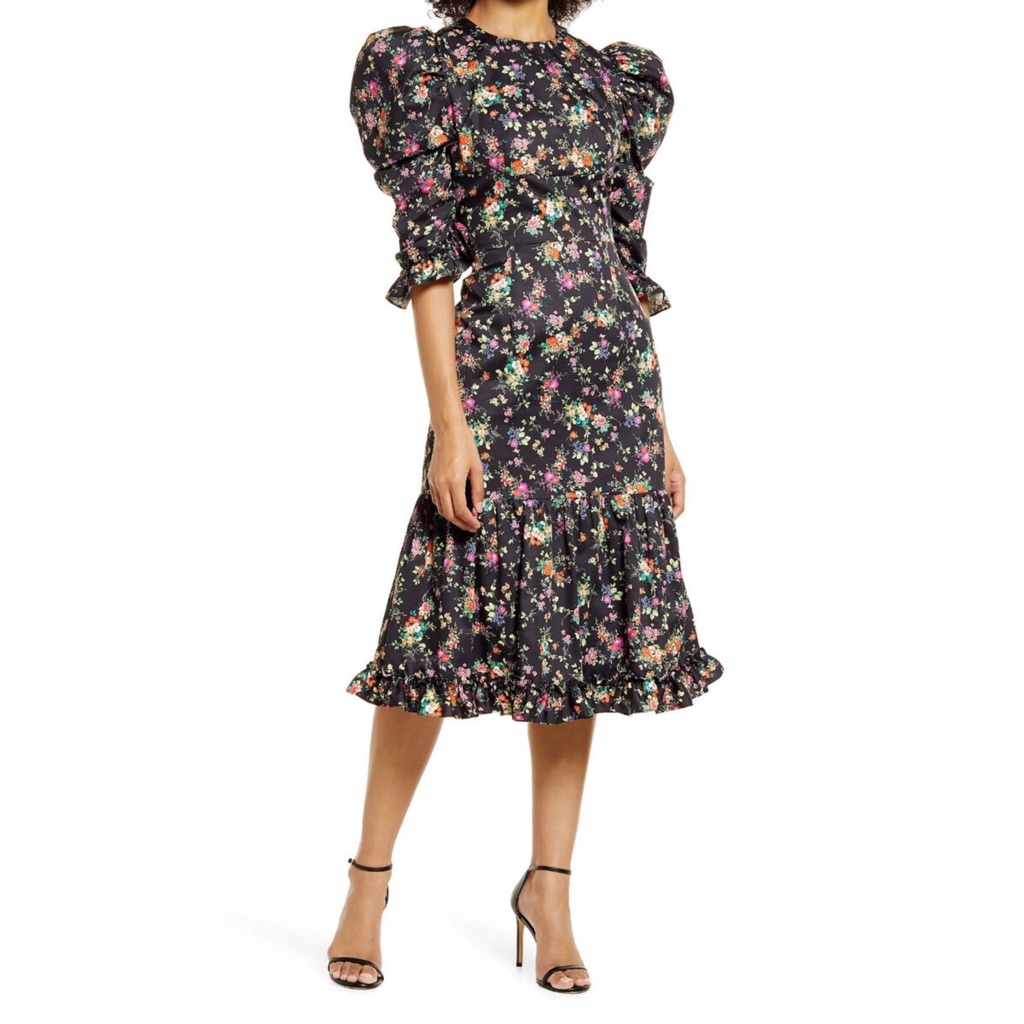 Black Halo Nadir Floral Cotton ALine Midi Dress In Garden Glow Size 4